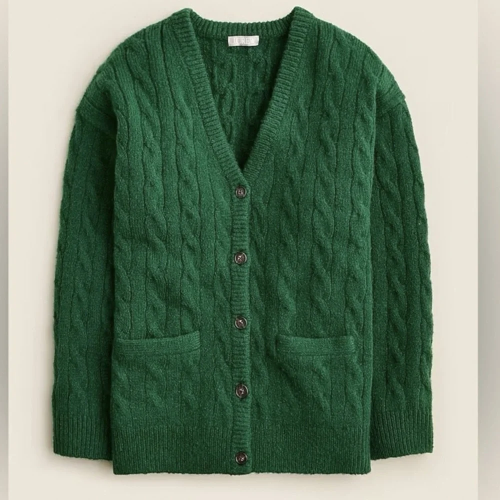 NWT JCREW S/M OVERSIZED GREEN THICK CABLED CARDIGAN SWEATER NEW NWT - Picture 9 of 9